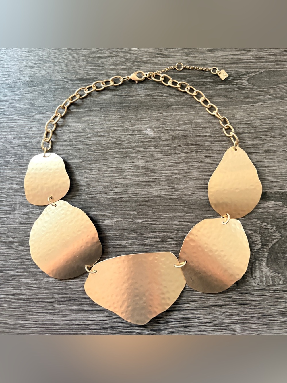 New Banana Republic Gold Hammered Leaf Links Necklace
